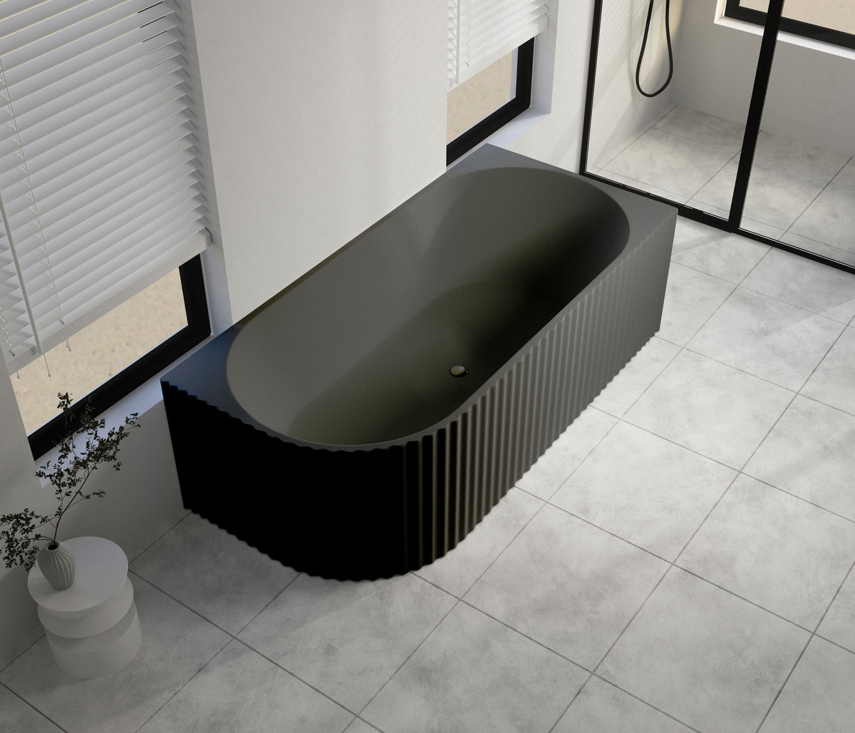 1700x800x600mm Gina Fluted Right Corner Gloss Black