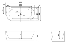 1700x800x600mm Gina Fluted Right Corner Gloss Black