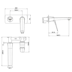 AU Square Black Bathtub/Basin Wall Mixer With Spout